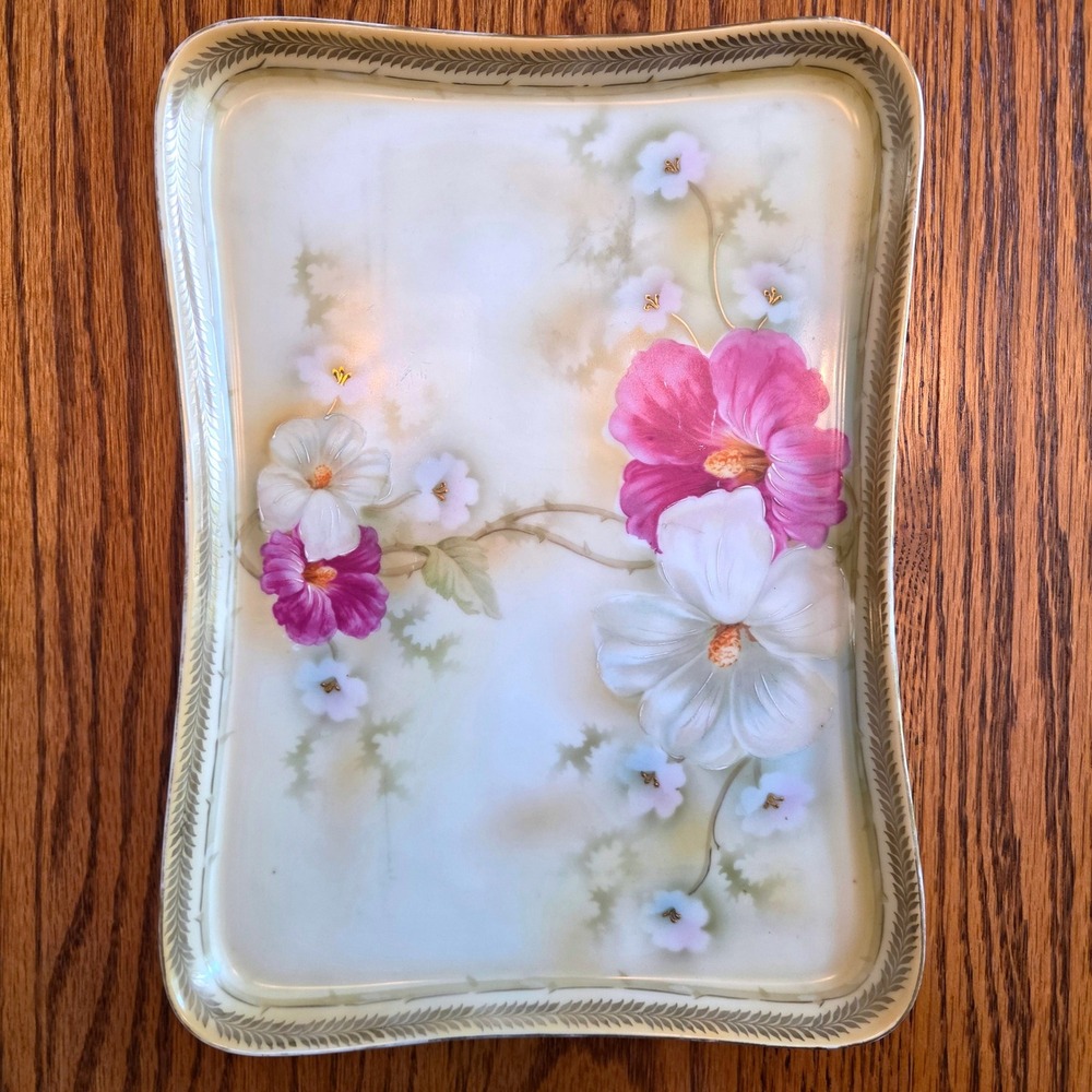 Prov Saxe ES Germany Porcelain Dresser Tray 10.75x7.5 Floral Antique 755